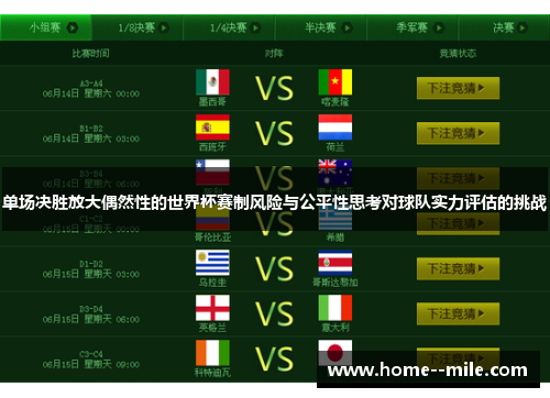 单场决胜放大偶然性的世界杯赛制风险与公平性思考对球队实力评估的挑战